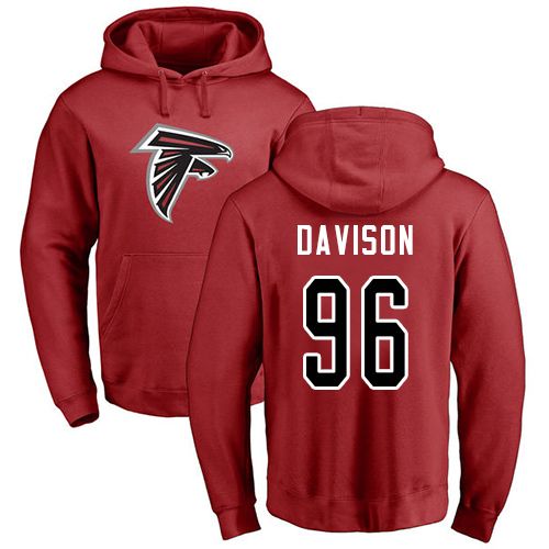 Atlanta Falcons Men Red Tyeler Davison Name And Number Logo NFL Football 96 Pullover Hoodie Sweatshirts